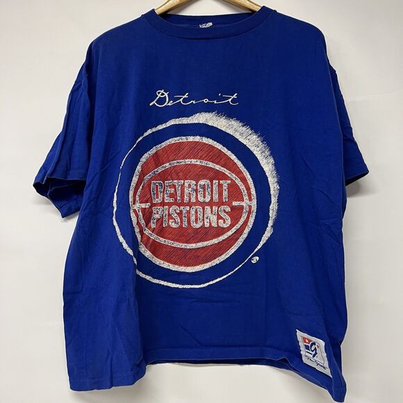 Detroit Pistons Vintage Blue Logo XL Single Stitch T Shirt - Picture 1 of 7